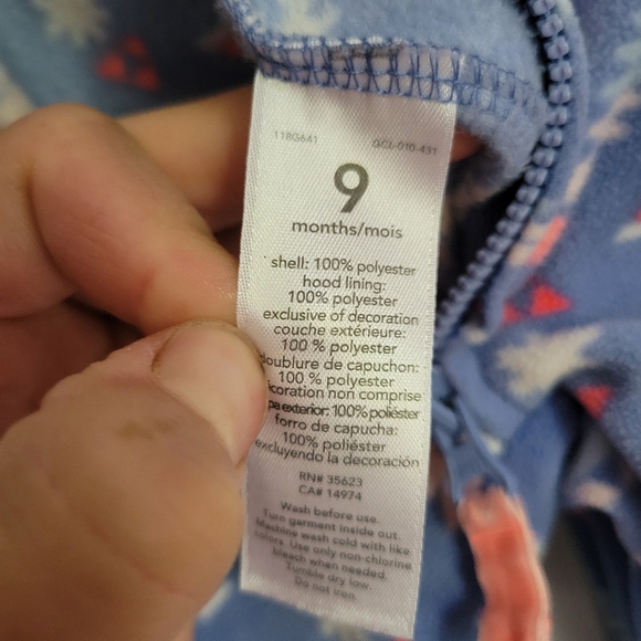 Carter's Blue and Pink Fuzzy Open Foot One Piece, 9 Months - Picture 9 of 10